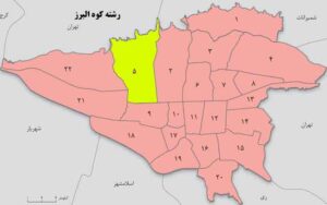 نقشه مناطق 22 گانه شهرداری تهران و همسایه های غربی، شرقی، شمالی و جنوبی استان تهران